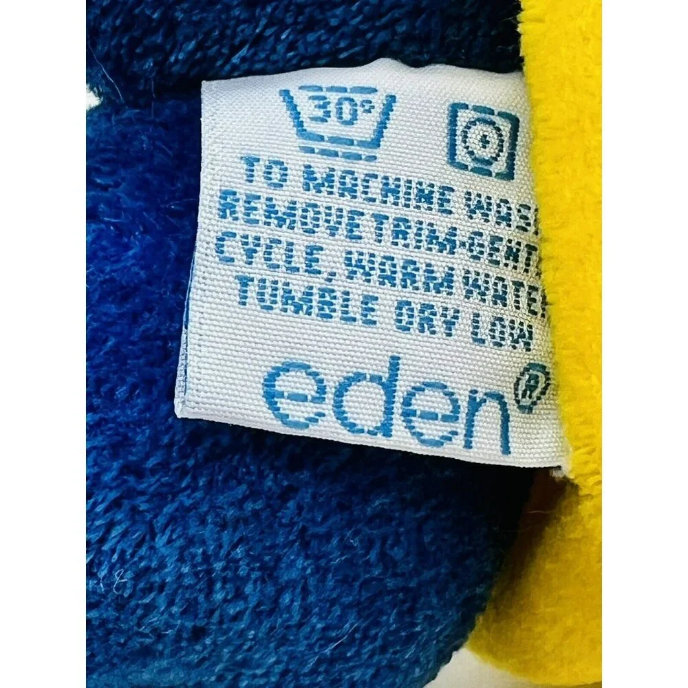 Eden Toys Paddington Bear‎ Rattle Yellow Hat Blue Body Plush 6 inch Vintage